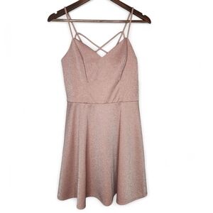 BCX Juniors' Spaghetti-Strap Glitter Fit & Flare Dress In Blush Size L